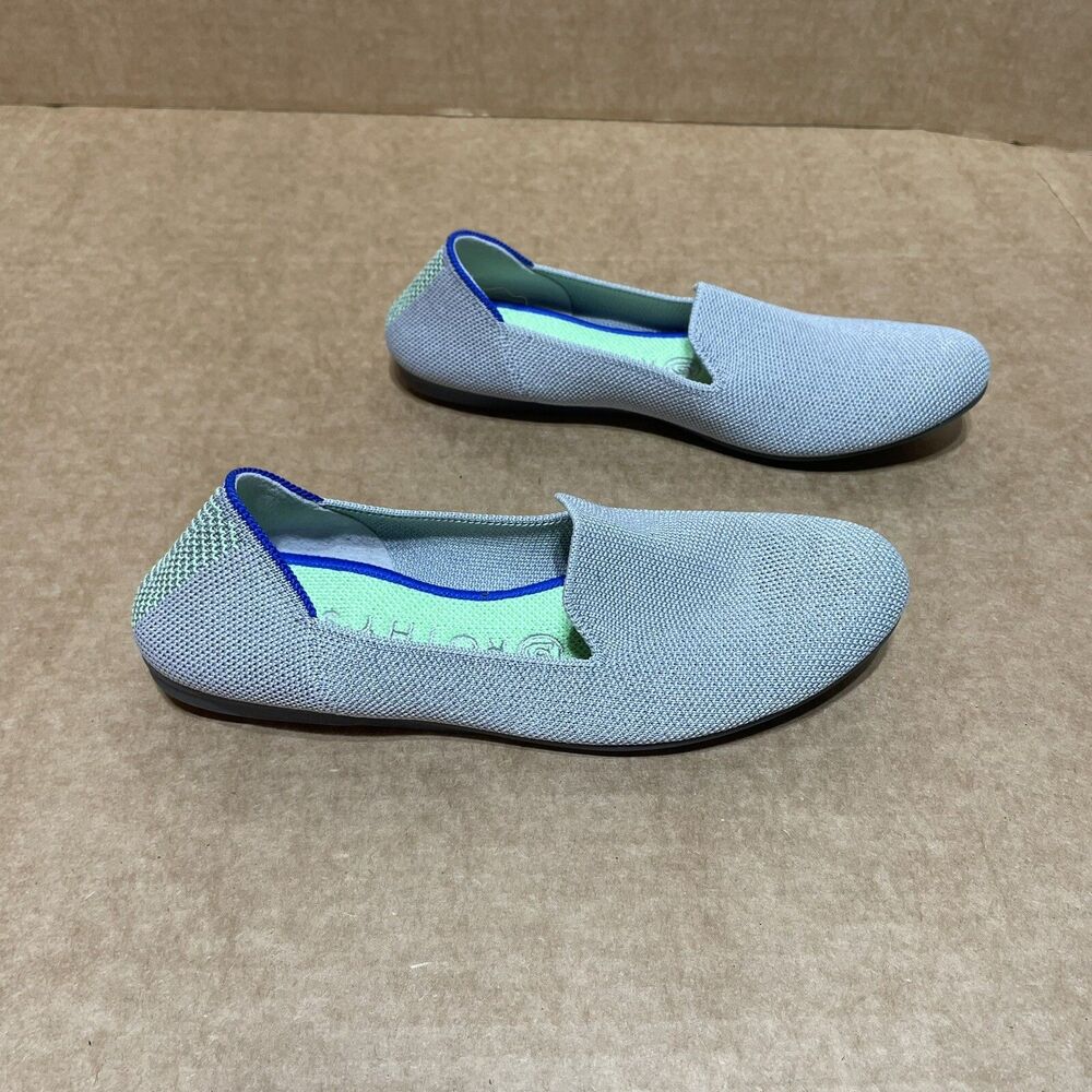 Rothy's The Flat Gray Ballet Flats Round Toe Womens Size 7 Dot Green EUC! - Picture 2 of 9